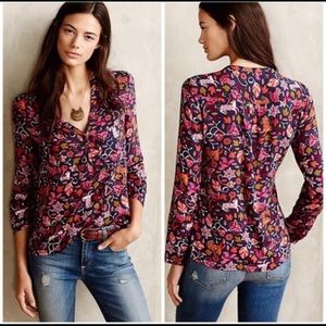 anthropologie Maeve Moonflower Henley Popover Top